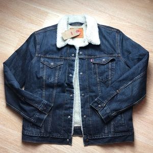New Men's Sherpa Denim Trucker Jacket